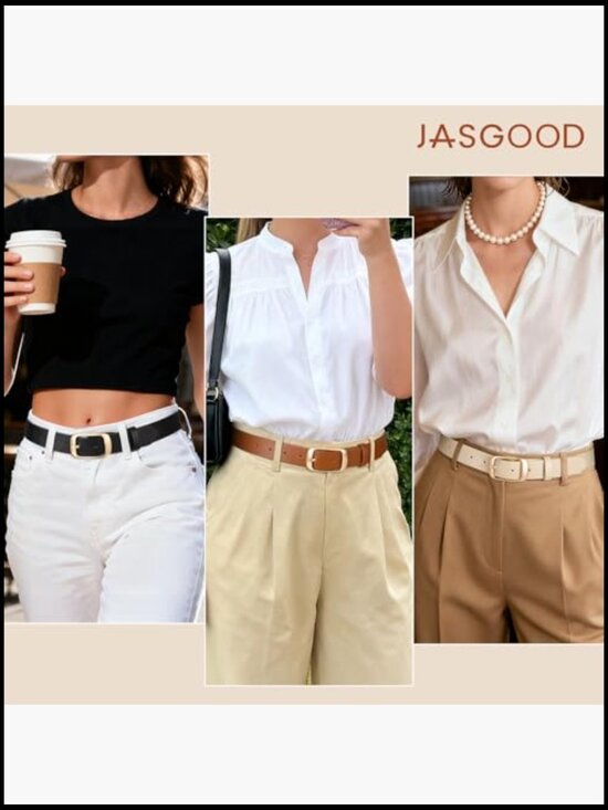Faux Leather Belts for Women with Gold Tone Buckle 3-Pack main image 4